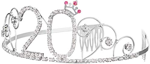 Haarreif Krone 20. Geburtstag Happy Birthday Kristall Strass Krone Verzierungen Hochzeit Haar Haarband Kamm Stirnband für Frauen (20. Geburtstag)