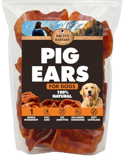 BRUTUS & BARNABY Whole Pig Ears for Dogs, 12 Ct. – All-Natural Single Ingredient Dog Chews, Slow Cooked & Fully Digestible Rawhide Alternative
