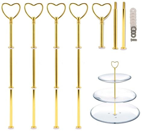Nsiwem Etageren stangen Set Gestänge für Etagere Etageren stangen Etagere bausatz Etagere bausatz Stange Etagere metallstangen Hochzeitstorte Tortenstaender 5 Pack,Herz,Golden