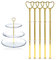 Nsiwem Support à Gâteau présentoir à gâteaux 5 Ensembles Tiges pour Stand à gâteaux Kits 3 Étages Poignée Support d'assiettes en Métal Présentoir Dessert Or Cœur pour Mariage Anniversaire Fête