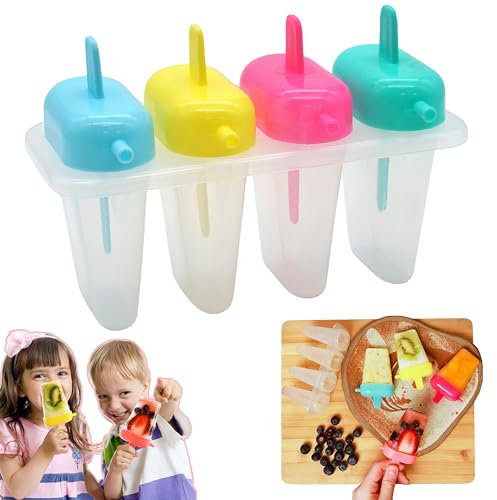 4PCs Kids Ice Lolly Moulds with Straw, Reusable Plastic Popsicle Molds with Drip Guard, Healthy Ice Pop Maker for Smoothies Juice Fruit Snacks Frozen Treats 16CM