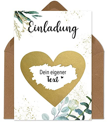 OWLBOOK 5 Rubbelkarten Einladungen zur Hochzeit Karte mit Rubbelherz Gold Geschenke Geschenkideen als Einladungskarte zur Hochzeit & Verlobung