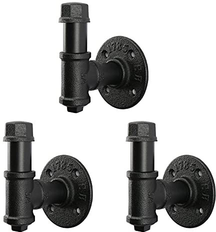 Jeasor Paquete de 3 ganchos industriales de hierro para bata y toalla montados en la pared, accesorios de baño, estilo rústico, vintage, resistente, gancho para colgar en la pared