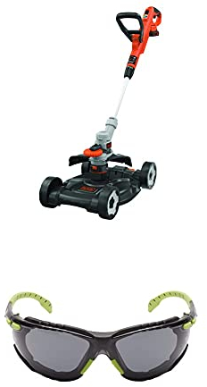 Black+Decker 18V 3-in-1 Rasentrimmer-Set STC1820CM, mit Rasenmäheraufsatz, Akku und Ladegerät, inkl. 3M™ Solus™ 1000 Schutzbrille mit Antibeschlag-Beschichtung, grün/schwarz, grau, mit Tasche S1GG