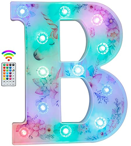 Unicorn Light Up Letters, LED Letter Lights 18 Color Changing Diamond Alphabet Sign Unicorn Gifts for Girls Women Party Birthday Decorations Remote Night Light Christmas Valentine Wall Table Decor - B