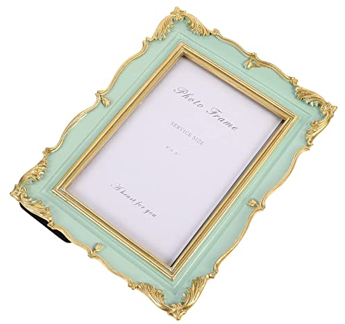 HEALLILY Marco de Fotos Vintage Resina Dorado Tallado Escritorio Foto Marco Soporte Pantalla Posicionamiento Marcos Decoración del Hogar Foto Prop Verde