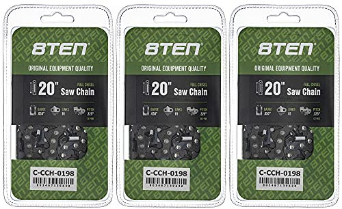 8TEN Full Chisel Chainsaw Chain 20 Inch .050 .325 81DL for Stihl MS for Stihl MS 261 270 280 291 360 361 (3 Pack)