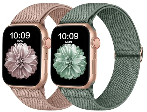 Recoppa Cinturino elastico compatibile con Apple Watch Cinturino 49 mm 45 mm 44 mm 42 mm, elastico regolabile in tessuto solo-loop per Apple Watch Ultra, serie 8 SE 7 6 5 4 3 2 1, rosa anticato/A
