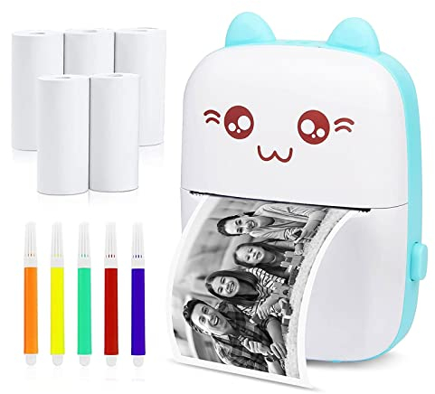 ARCELI Mini Thermal Printer, 200DPI Wireless Bluetooth BT4.0 Photo Printer, Portable Thermal Printer Compatible with Android or iOS APP for Pictures/Notes/Lists/QR Codes(with 5 Roll Thermal Paper)
