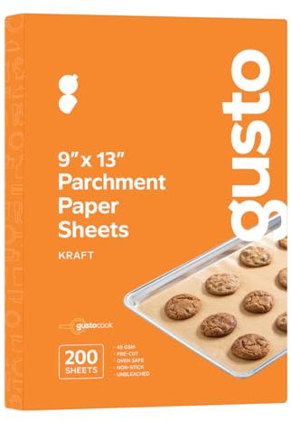 [9 x 13 Inch - 200 Count] Pre-Cut Baking Parchment Paper Sheets Unbleached Non-Stick Sheets for Baking & Cooking - Kraft