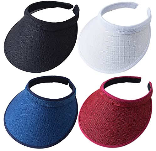 MULIMU 4er-Pack Damen-Sonnenblende, breite Krempe, UV-Schutz, LSF 50+, Golfvisier mit Clip, Schwarz & Weiß & Blau & Rot, Einheitsgröße-M