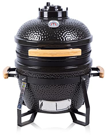 Fire Mountain 15 Mini Ceramic BBQ Kamado Grill - Egg BBQ, Fitted Cover, Portable Charcoal Barbecue Grill with Stand, Charcoal Barbecue, Oven and Smoker, Black
