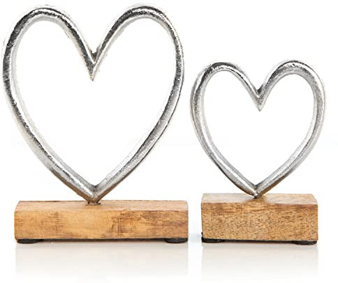 Logbuch-Verlag 2 Herzen Metall Holz Herzfigur Geschenk zu Valentinstag Hochzeit Muttertag 11-15 cm Geschenkset