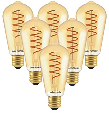 paul russells ST64 LED Filament Edison Screw E27 Vintage Lights - Pack of 6 – 25W Equivalent 4W 250LM Lumens 1800K ES Decorative Replacement Cage Bulbs Non-Dimmable - Extra Warm White Retro