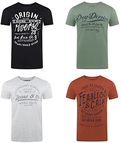 riverso Tshirt Herren Baumwolle Regular Fit RIVLeon 4er Set Pack Rundhals Kurzarm Sommer Tee Shirt Print, Größe:5XL, Farbe:Farbmix 28