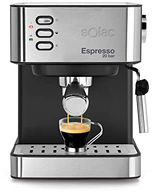 Solac - Kaffeemaschine Espresso INOX 2in1 20 Bar | Doppel-Ausgang und Super Creme | Heizschale | Dampfglätter | 1,2 l | Geeignet für Kapseln und Mahlkaffee | automatische Abschaltung