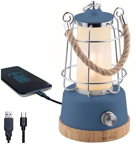 Skandika LED-Lampe Kiruna | Retro Outdoor Campinglampe mit Powerbank, stufenlos dimmbar, kabellos, Akku, aufladbar, USB, warm- und kaltweiß, 75h Leuchtzeit (Kiruna blau)