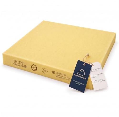 Heiro Schaumstoffplatte 50x50x4cm Gelb - RG 50/75 - sehr hohe Festigkeit | für Sitzflächen, Stühle, Sofas, Gartenmöbel, OEKO-TEX zertifiziert, Made in Germany