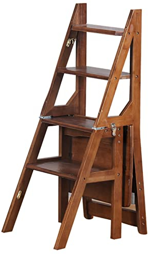 2-in-1-Holz-Klapp-Trittleiter-Stuhl, Umwandelbarer Klapp-Trittleiter-Stuhl-Hocker, Klapp-Bibliotheksleiter-Stuhl Aus Massivem Kiefernholz, Faltbarer 4-Stufen-Hocker-Doppelfunktions ( Color : A , S : 4