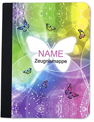 Zeugnismappe mit Name | Zeugnismappe personalisiert | mit Klarsichthüllen A4+ | Urkundenmappe | personalisierte Dokumentenmappe mit Platz für U-Heft, Impfpass, Schwimmpass, Fahrradpass (Schmetterling)