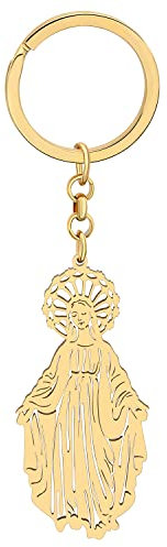 DOWAY Edelstahl Jesus Kreuz Schlüsselanhänger Jungfrau Maria Guadalupe Religiöses Schlüsselring für Damen Mädchen Geschenke (Vergoldete Jungfrau Maria B)