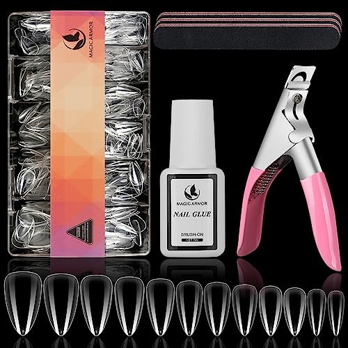 MAGIC ARMOR 504pcs Pose Americaine Ongles Faux Ongles Amandes Avec Colle Faux Ongles Set, Soft Gel Nail Tips pour DIY Nail Art