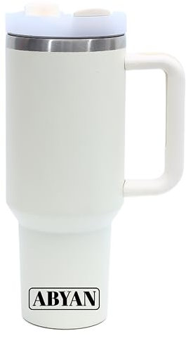 ABYAN H2.0 Tumblers 40 oz Travel mug with Handle and With Straw New Pattern Double Wall Insulated Stainless Steel Car Cup (white)