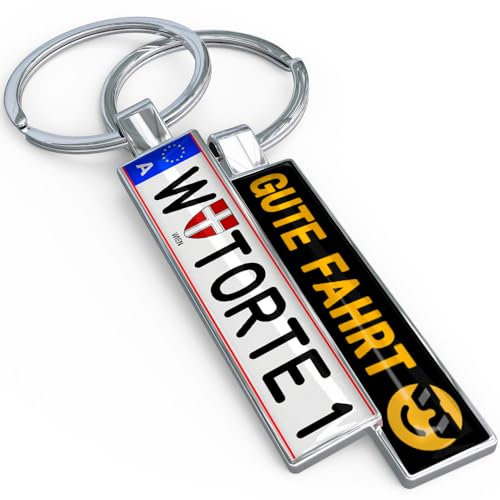 SONZE Persönlicher Kennzeichen-Schlüsselanhänger beidseitig individuell bedruckt mit Wunschmotiv - österreichisches Nummernschild Autoschlüssel-Anhänger mit Name Foto Logo Bild personalisiert