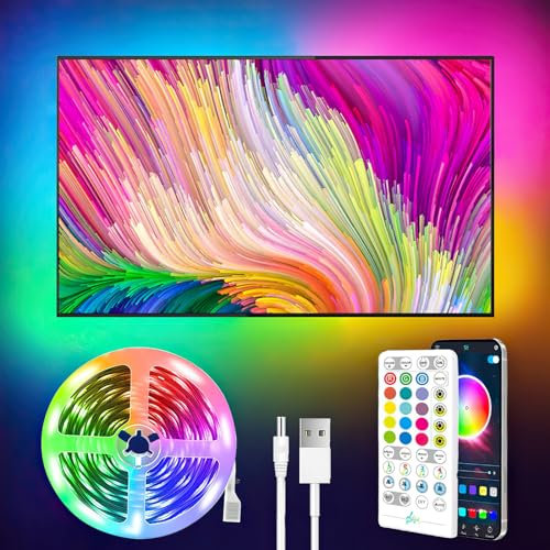 Melofo TV LED Strip Lights 5M RGB LED Backlight USB Powered for 40-60 Inch TV/Monitor Smart Lights with Remote Music Sync Bluetooth APP Control Lights for Home 99+ Scene Modes Decoration