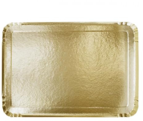 SANYGIENE Plateau Traiteur Jetable Réception | Lot de 100 Pateaux Carton Rigide | 2 Dimensions | Argent - Or - Noir | Service - Présentation Buffet Petits Fours Verrines (or, 28X42 cm)