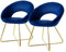 ML-Design Esszimmerstühle 2er Set Blau aus Samt, Wohnzimmerstuhl mit runder Rückenlehne, Polsterstuhl mit goldene Metallbeine, Ergonomische Esstisch Sessel, Küchenstuhl Schalenstuhl Schminktisch Stuhl