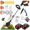 Decespugliatore a Batteria, Decespugliatore Elettrico Con Lama in Metallo, Tagliabordi a batteria Con 2 Batterie da 21V 2000 mAh, Maniglia a scomparsa e rotazione della testa di 90°