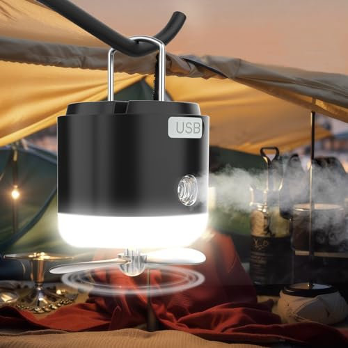 Oziral Lámpara de Camping LED 4 en 1 con Ventilador Luz de Camping Linterna Recargable USB 4 Niveles de Brillo Luz de Tienda portátil para Acampar al Aire Libre Luz de Emergencia