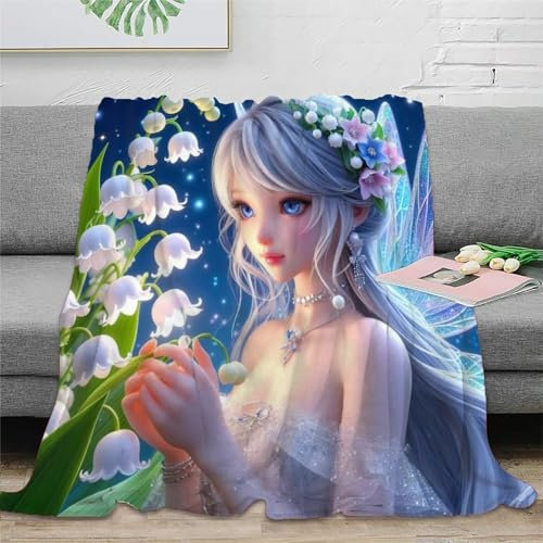 schöne Elfe Wohndecken 3D Druck Elf Flanell Flauschig Warm Bett Decken Weichen Flauschig for Erwachsene 40x50inch(100x130cm)