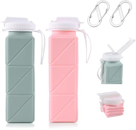 KunpengZen 2pcs Bouteille Silicone Pliable, Réutilisable Portable Gourde Souple avec Mousqueton, Sans BPA Anti-Fuite Gourde Voyage Pliable pour Voyages, Sport, Randonnée, Salle de Sport, Camping