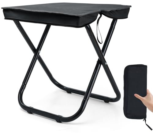 Outplea Tabouret de camping pliable de 40,6 cm avec cadre ultra léger et pliable, tabouret de chasse pliable avec sac de transport à fermeture éclair, siège pour adultes, pêche, randonnée, voyage,
