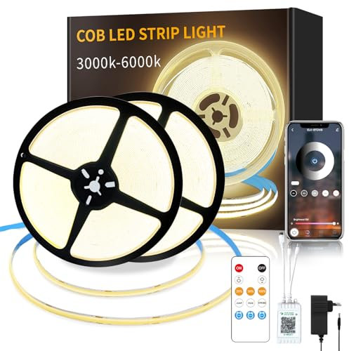 Yeewhale 30m Dimmable COB LED Strip 24 V Flexible COB led streifen Set,3000K Warmweiß Bright Under-Unit Light for Home Party DIY Decoration,App Steuerung mit Fernbedienung