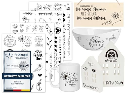 Sugeru Rub On Sticker - 4PCS Set | Sprüche Deko für Geburtstag, Raysin Keraflott, Silikonformen Gießformen, Hochzeit, Familie Folie für Möbel, Glas, Holz, Fotoalbum, Aufkleber Aesthetic (Schöne)