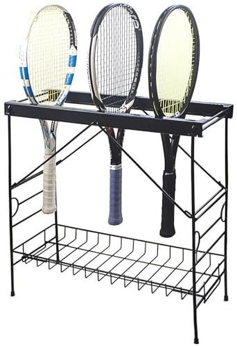 RVUEM Espositore Mobile per Racchette da Tennis, Portaoggetti per Racchette da Badminton, Portaracchette da Tennis in Metallo da Terra, Porta Racchetta, per Casa/Palestre/Ripostiglio