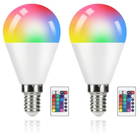 muyuua RGB Modern Lampen Dimmbar Glühbirne - E14 Warmweiß Lampe 4W 3000K Birne mit Fernbedienung Farbwechsel Farbige für Party Bar KTV - 16 Farbe 4 Dynamic Modes (2er-Pack)