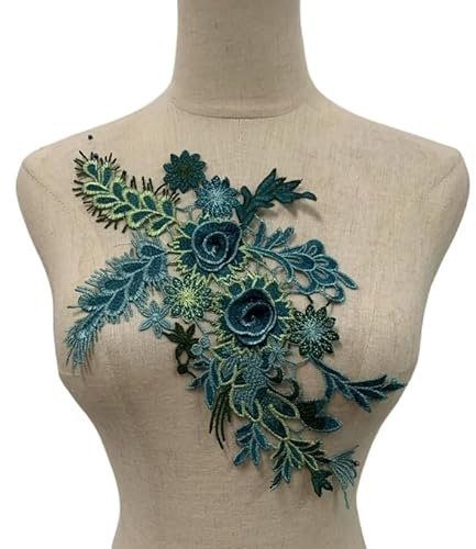 Rosenblüten-Stickerei-Aufnäher, Applikation, Stickerei, for Aufnähen auf Kleidung(Lake Blue)