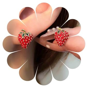 Inateannal Vintage Pendientes De Fresas Pendientes De Fresas Rojas Pequeños Pendientes De Fresas Fruta Esmalte Pendientes De Fresas Lindos Pendientes De Fresas Fruta Joyería Para Las Mujeres