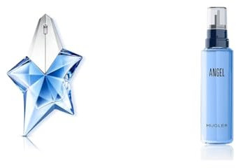 MUGLER ANGEL, Eau de Parfum Rechargeable 25 ml + Eau de Parfum Flacon Recharge 100 ml, Parfum pour Femme Ambré Gourmand, Lot de 2 produits