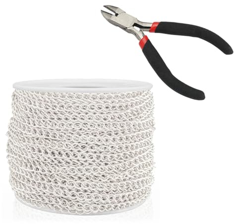 10m Basteln Gliederkette Edelstahl, Edelstahl Gliederkette Meterware Schmuck, Gliederketten zum Basteln mit Schmuckzange, Gliederkette Basteln Silber für DIY Halskette Basteln Schmuck Herstellung