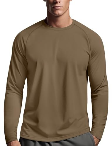 Mens Long Sleeve Running Top(Tan,L)