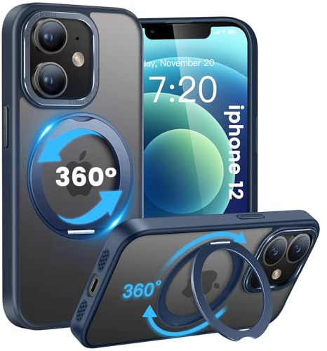 HuwaiH handyhülle für iPhone 12/12 pro Hülle, [360° Magnetischer Ring Ständer ] [mit Mag-Safe] [Transluzente Matte] Stoßfeste Kratzfeste Schutzhülle für iPhone 12/12 pro (Navy Blau)