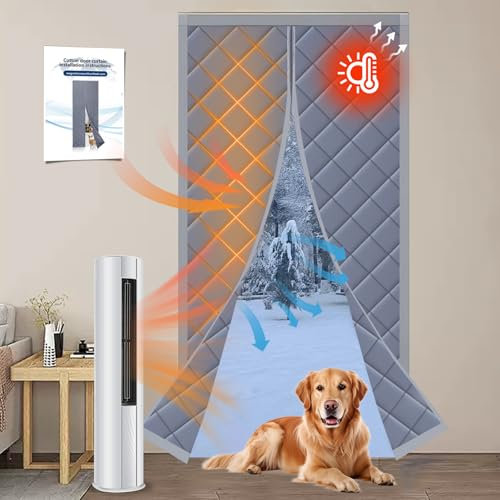 ABVRUN Magnetischer, wärmeisolierter Türvorhang, passend für Türgröße 91,4 x 208,3 cm, warme Wintertürabdeckung. Türvorhang-Größe 96,5 x 213,4 cm, verstärktes Oxford-Gewebe, dicke Polsterung, Grau