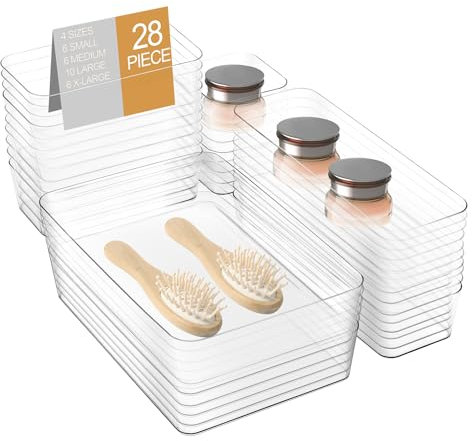 Sprifityy 28 Stück Schubladen Organizer, mit 4 Größen, Schminktisch Organizer,schubladenorganizer Tablett für Kosmetik, Schmuck, Schminktisch, Badezimmer, Küchenutensilien und Büroschreibtisch