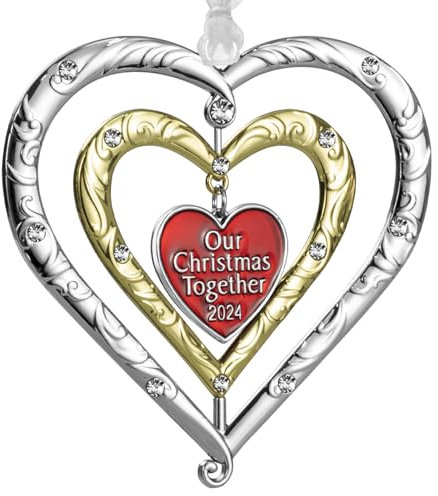 GUOER Herz Metall Weihnachtsbaum Ornament mit Strass zum Aufhängen drehbar Design Charme Urlaub dekorativer Anhänger Geschenk Andenken (2024)