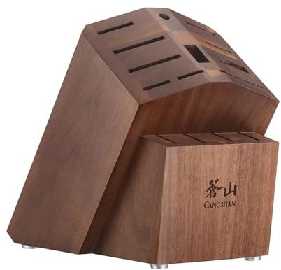 Cangshan Empty Knife Block, 16-Slot Organizer, Angled Top (Acacia Wood)